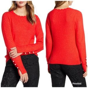 Rachel Parcell Red Sweater with Pearl Accents